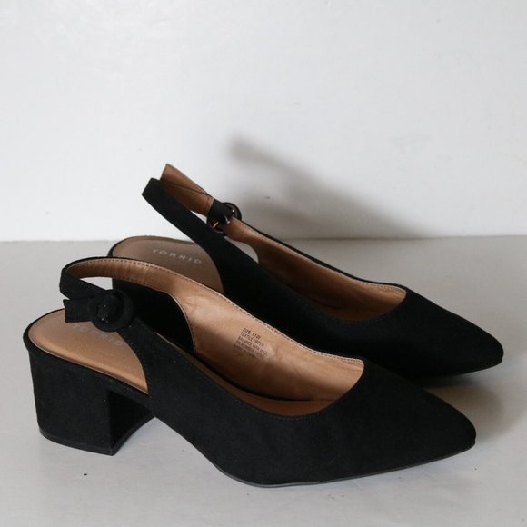 torrid Shoes - Torrid Womens Pointe Toe Slingback Pump Size 11 W Wide Black Block Heel Shoes